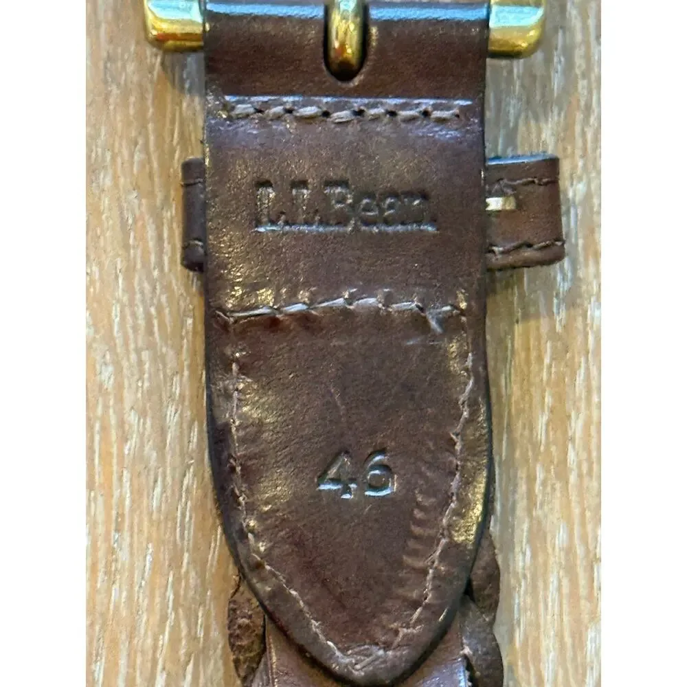 L.L. BEAN Brown Leather Braided Belt Men size 46 Brass Buckle L L Bean